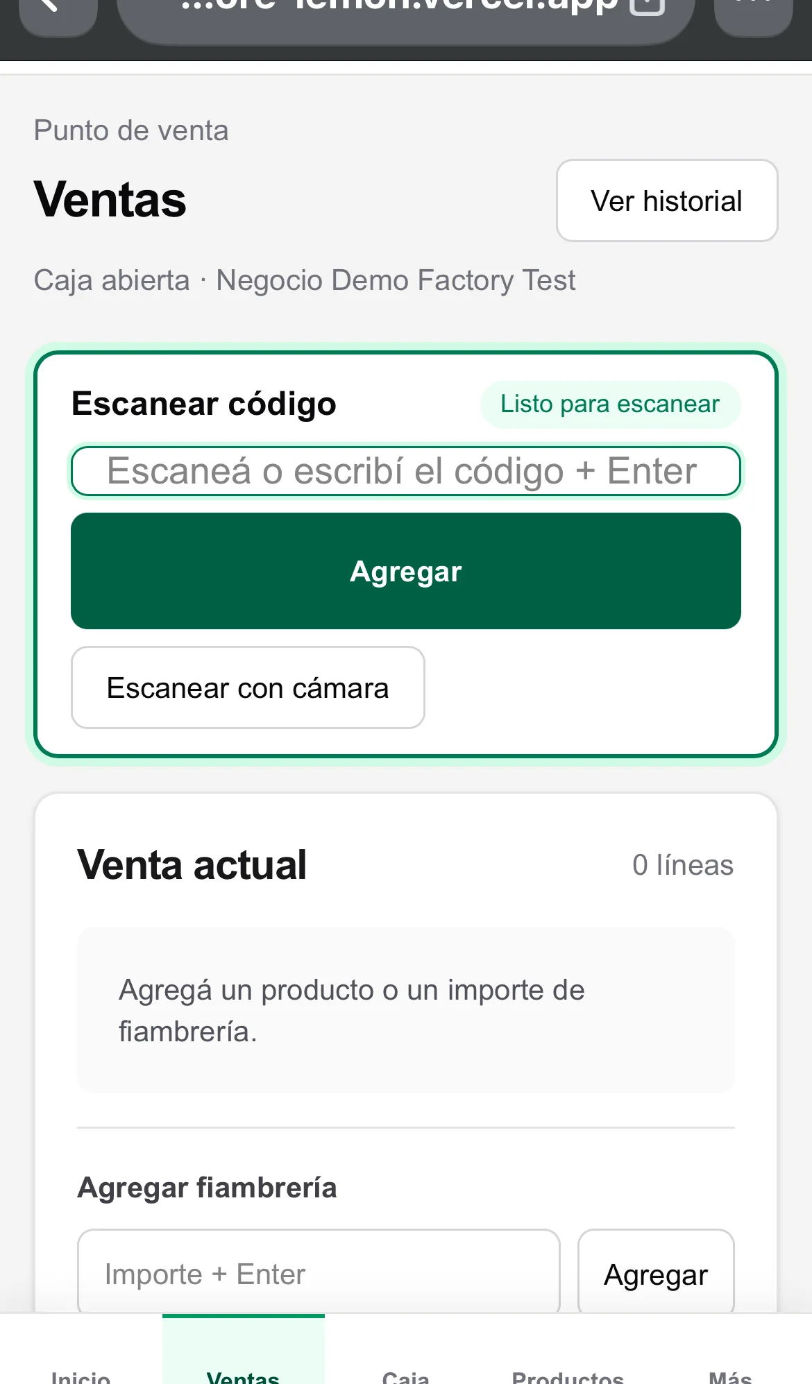 Pantalla real del punto de venta