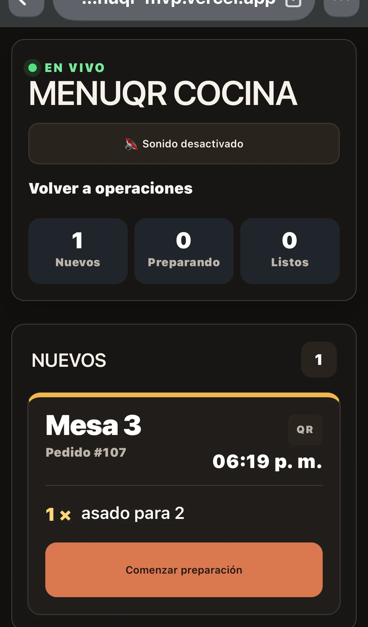 Comanda real de Mesa 3 con pedido recibido en cocina